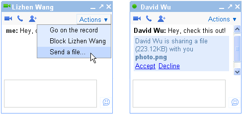 File transfer in iGoogle and orkut chat