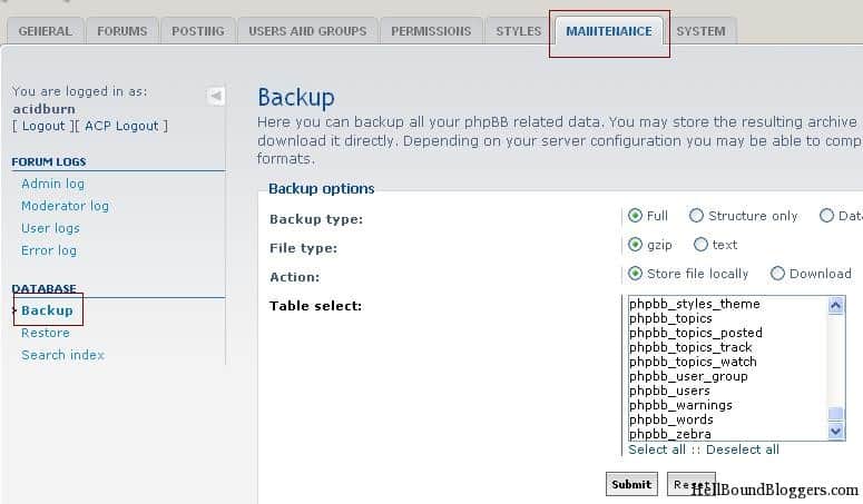 Backup phpBB Database