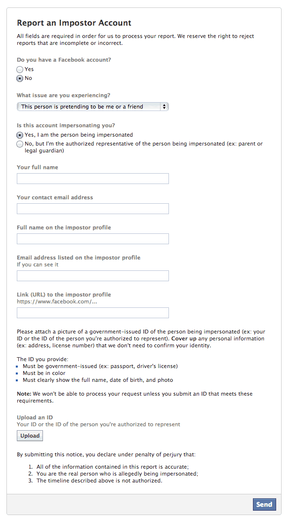 Facebook Profile Form