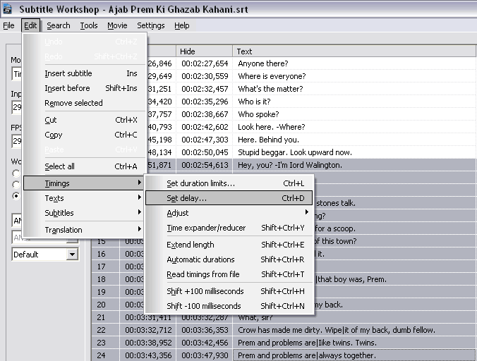 Set Delay - Subtitle Workshop