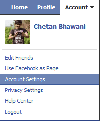 facebook settings dropdown