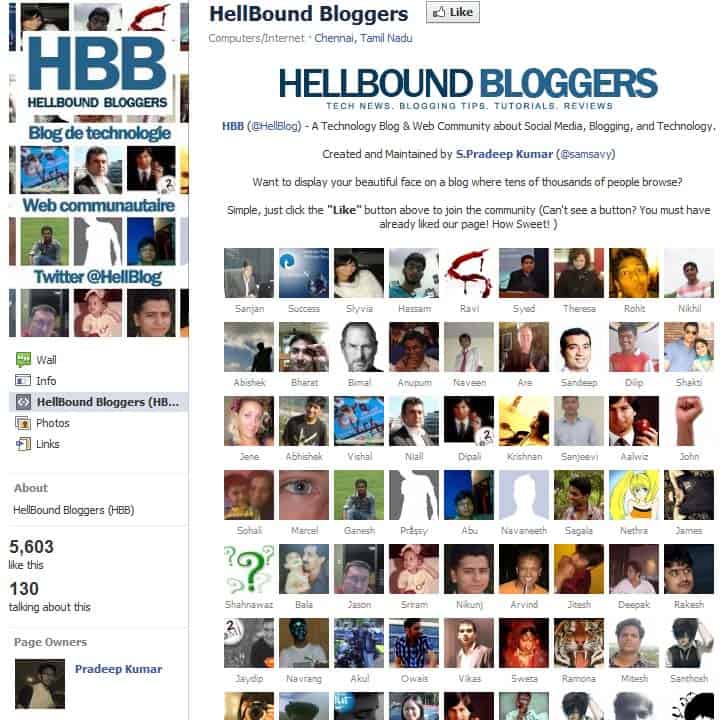 HBB facebook welcome page honors its fans