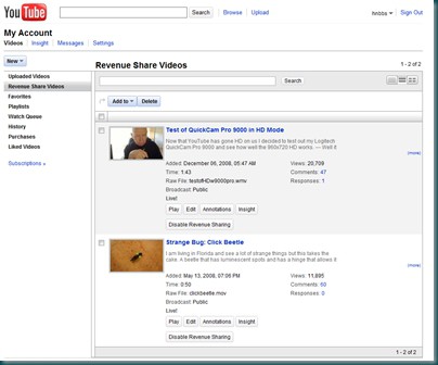 YouTube - Revenue Share Videos