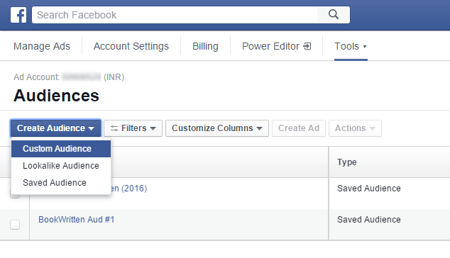 Facebook Ads Manager Tools Create Custom Audience