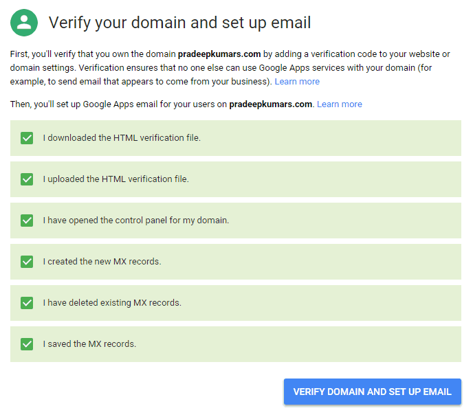 Google Apps Verify Domain Set Up Email