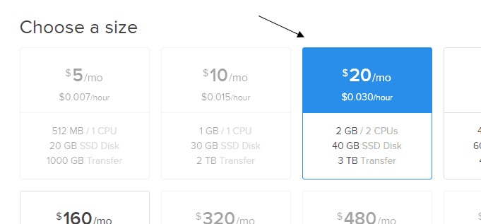 Discourse DigitalOcean Choose A Size