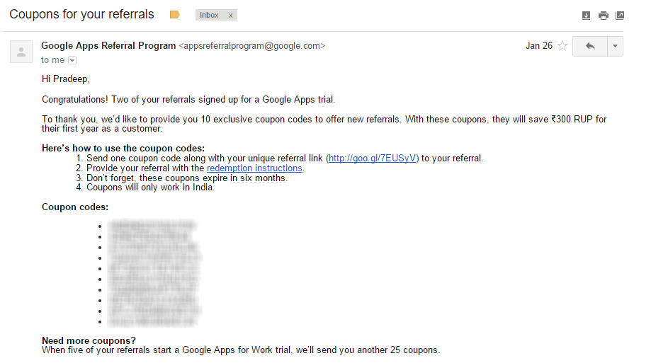 Google Apps Referral Coupons