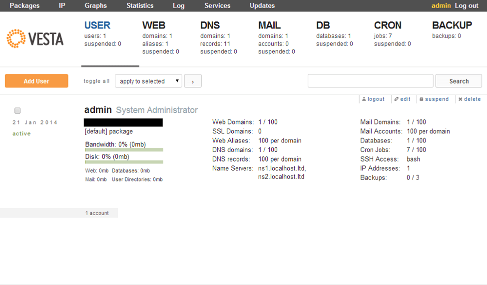 Vesta Dashboard