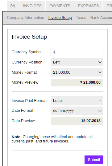 Invoice Setup