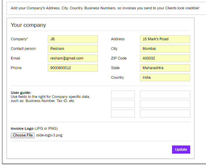 Your Company Details Invoice