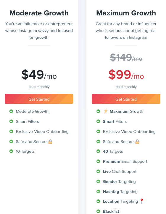 Kicksta Pricing